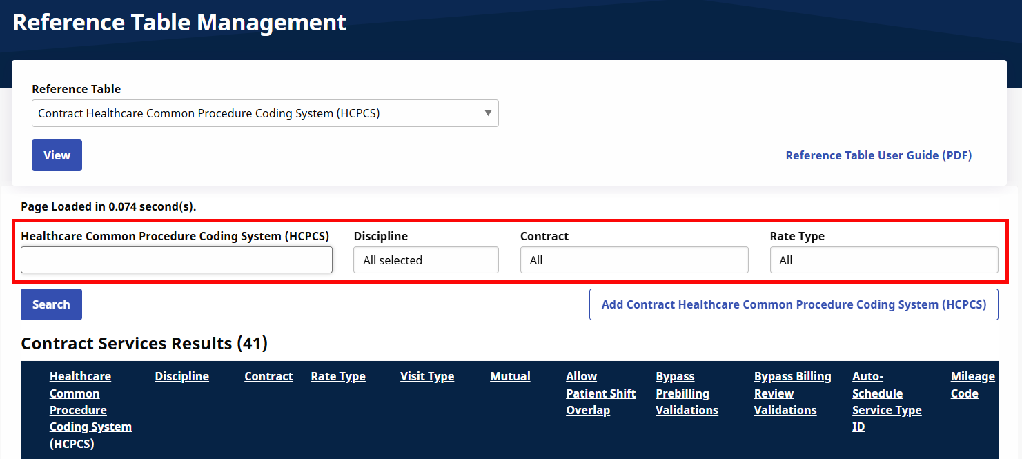 Reference Table Contract Service Code Reference Table Contract Service Code