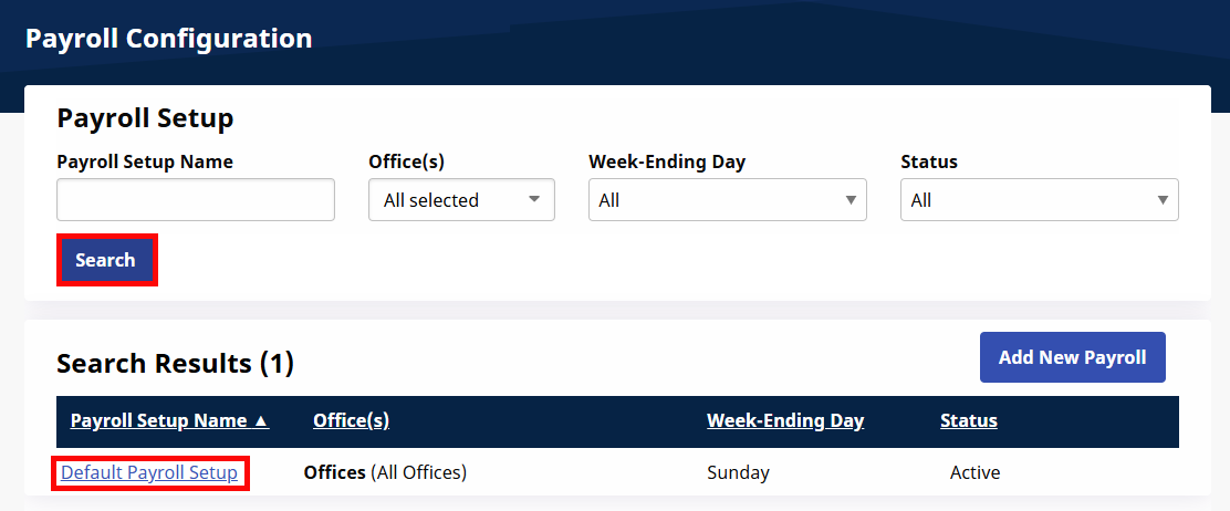 Select Default Payroll Setup Select Default Payroll Setup