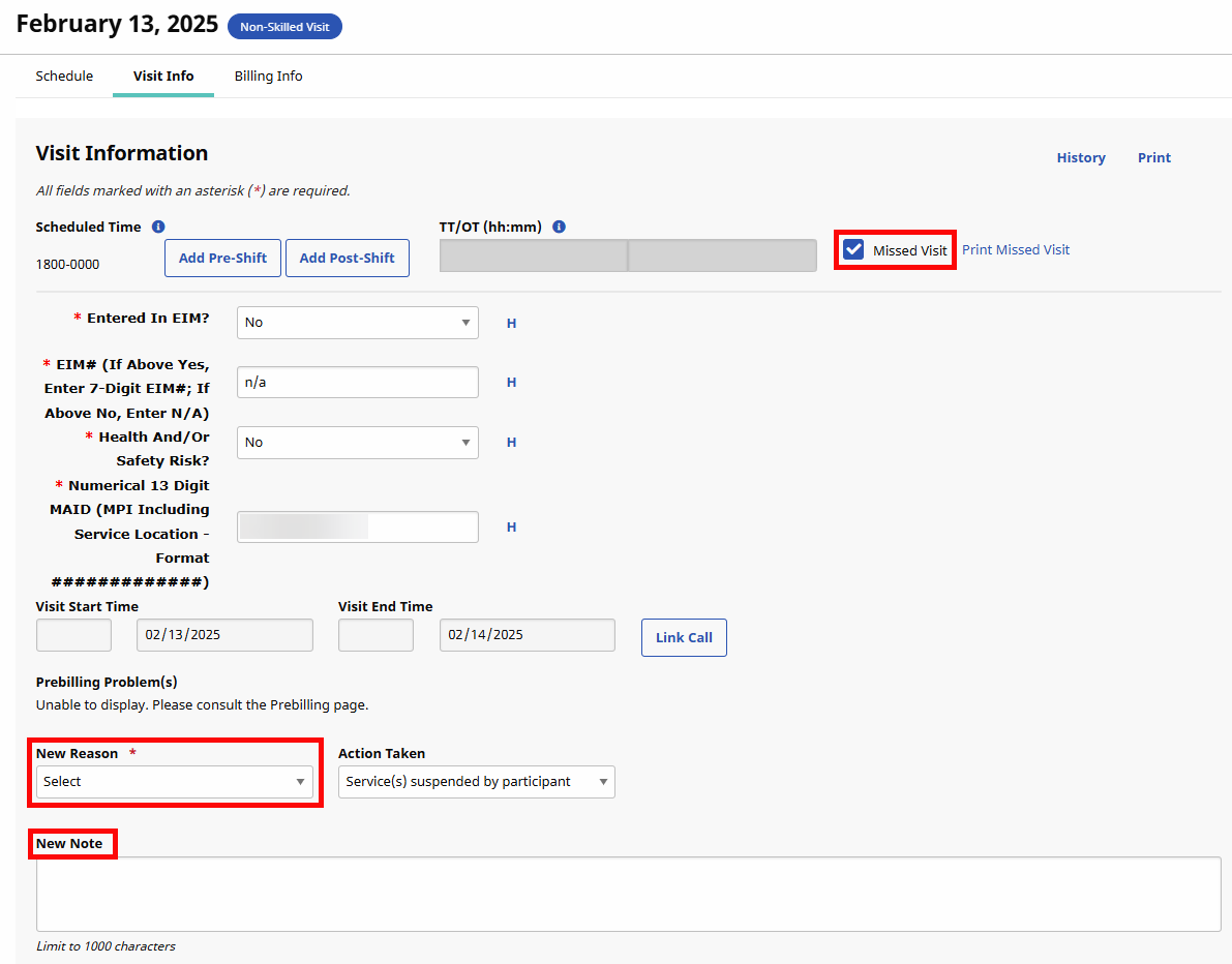 Visit Info Tab Missed Visit Visit Info Tab Missed Visit