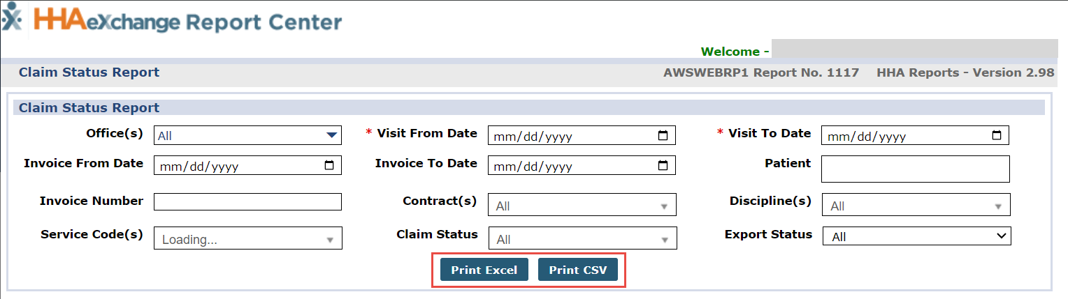 Claim Status View Report Claim Status View Report