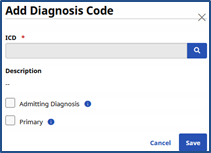 Add Diagnosis Code window Add Diagnosis Code window