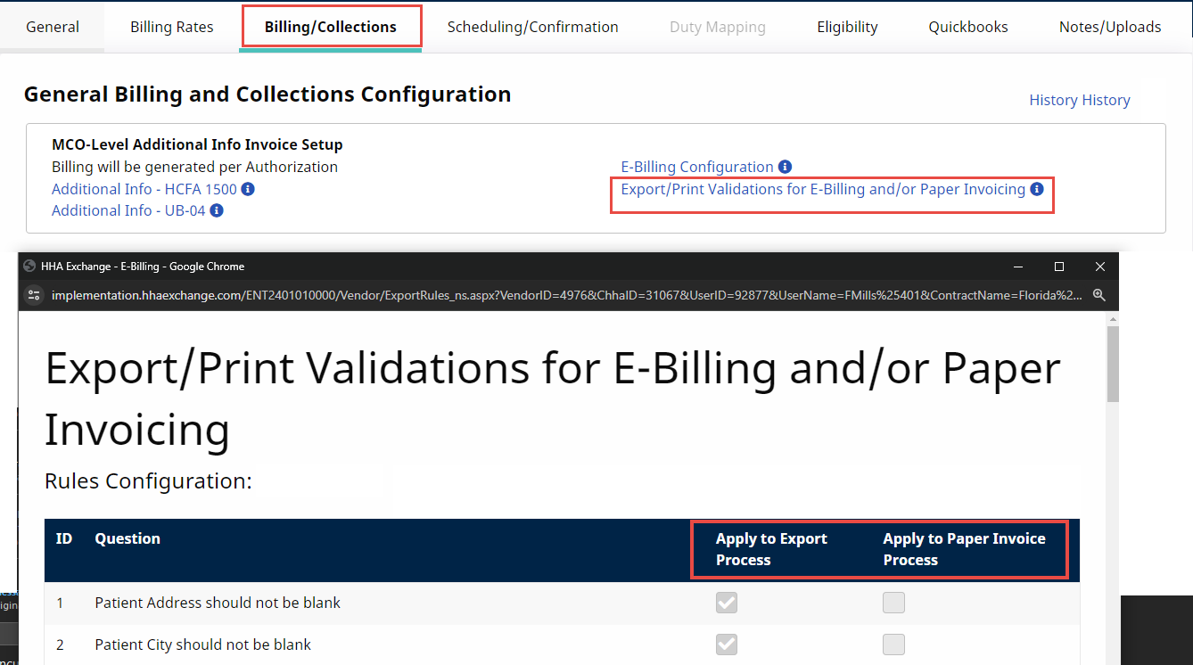Export/Print Validations for E-Billing and/or Paper Invoicing link toggle Export/Print Validations for E-Billing and/or Paper Invoicing link toggle