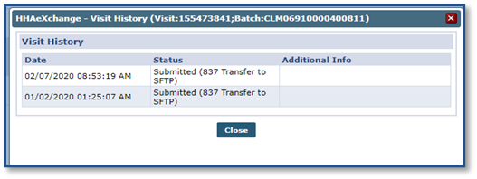 Claim Status: Visit History Window Claim Status: Visit History Window