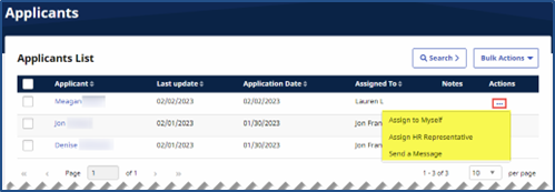 Actions Column and Options for Individual Applicant Actions Column and Options for Individual Applicant