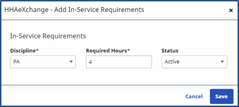 Add In Service Requirements Window Add In Service Requirements Window