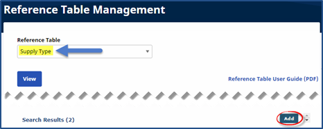 Adding an Supply Type Adding an Supply Type