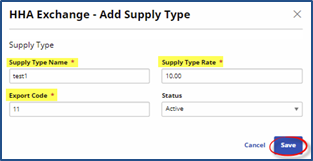 Add Supply Type Window Add Supply Type Window