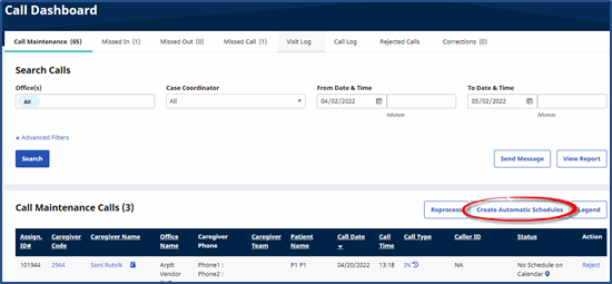 Call Maintenance Dashboard Caregiver Search Call Maintenance Dashboard Caregiver Search
