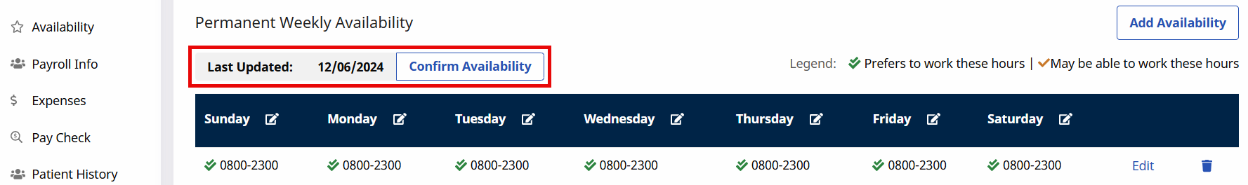 Caregiver Availability Button Caregiver Availability Button