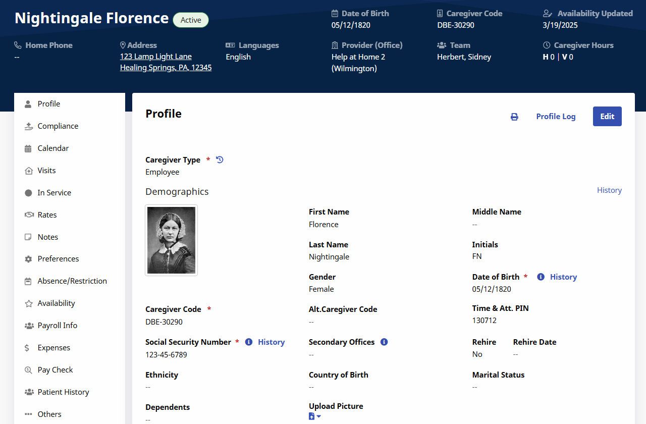 Caregiver Profile Page Caregiver Profile Page