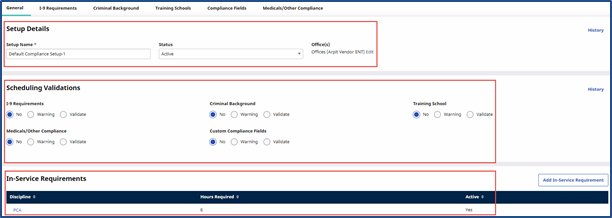 Compliance Setup General Tab Compliance Setup General Tab