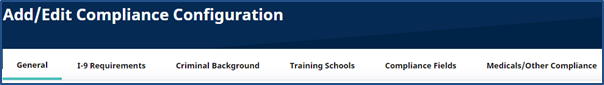 Compliance Setup Tabs Compliance Setup Tabs