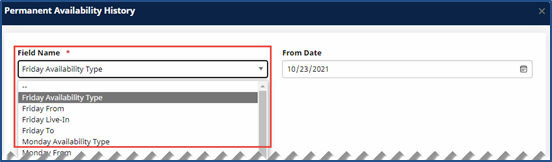 Permanent Week Availability History Window Permanent Week Availability History Window