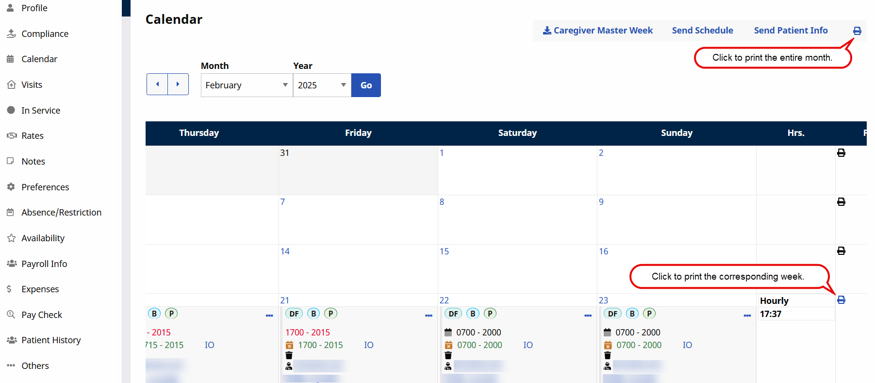 Printing a Caregiver's Schedule Printing a Caregiver's Schedule