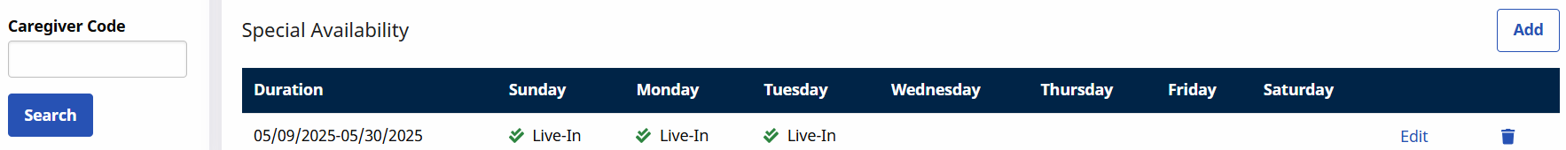 Special Availability Set Special Availability Set