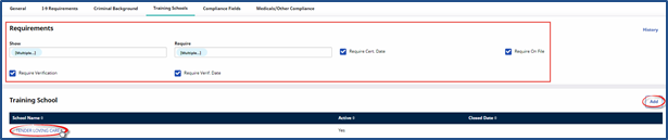 Training Schools Tab Training Schools Tab