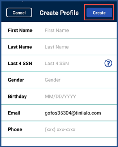 Create Profile options Create Profile options