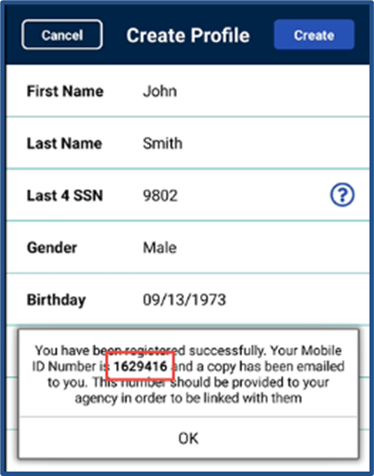 Create Profile Mobile ID Create Profile Mobile ID