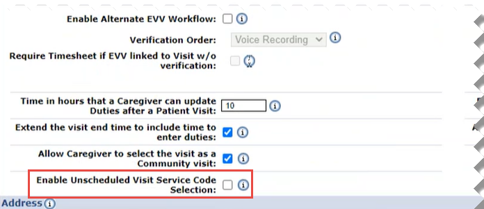 Enable Unscheduled Visit Service Code Selection Enable Unscheduled Visit Service Code Selection