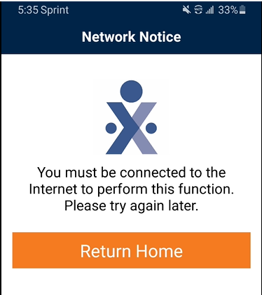 Network Notice screen to Return Home Network Notice screen to Return Home