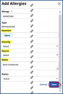 Adding an Allergy Entry Adding an Allergy Entry