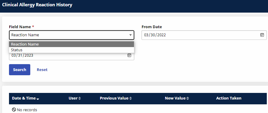 Allergy Reaction Status Allergy Reaction Status