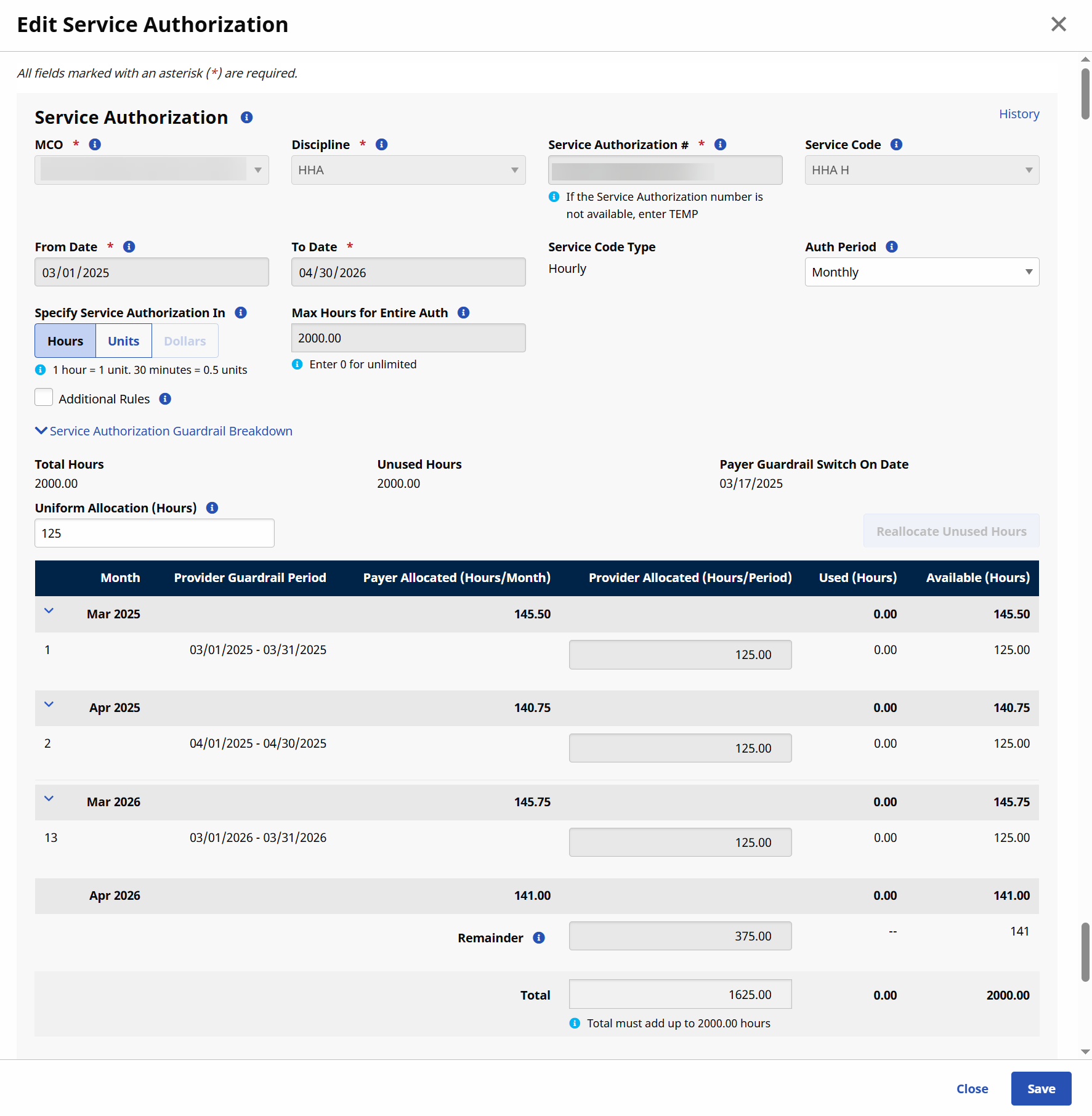 Unified Allocation (Hours) feature on an Authorization Unified Allocation (Hours) feature on an Authorization