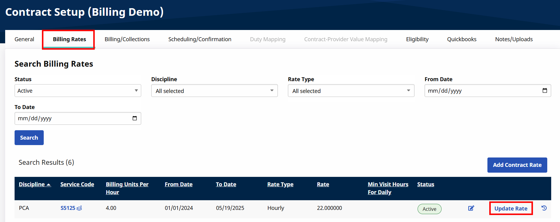 Contract Setup Billing Rates Contract Setup Billing Rates