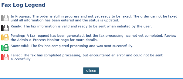 Fax Log Legend Window Fax Log Legend Window