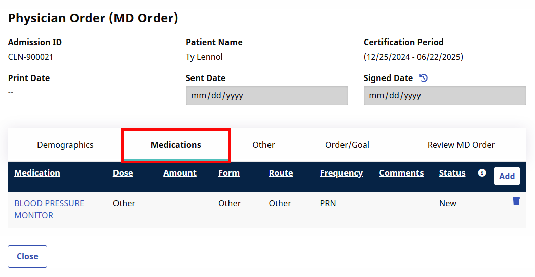 MD Order - Medications Section MD Order - Medications Section