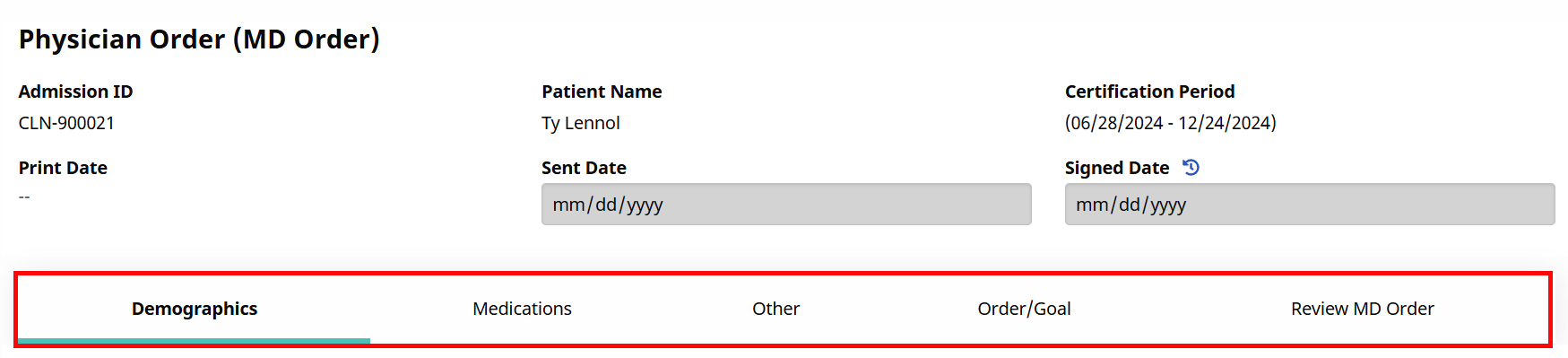 MD Order Section Tab MD Order Section Tab