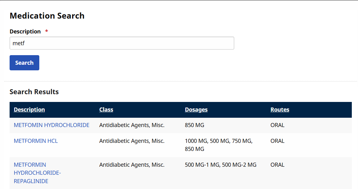Search Results Medication Search Results