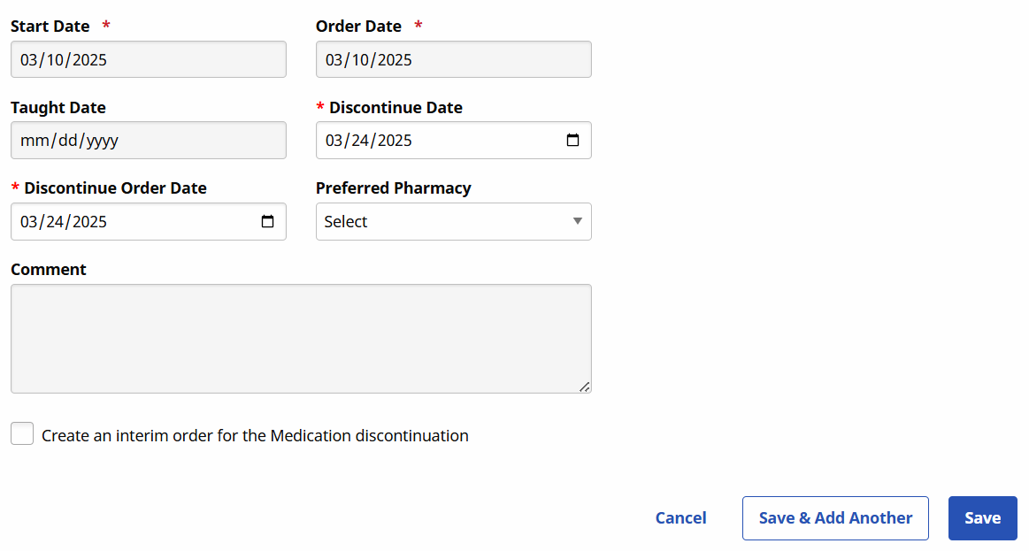 Discontinue Medication Screen Discontinue Medication Screen