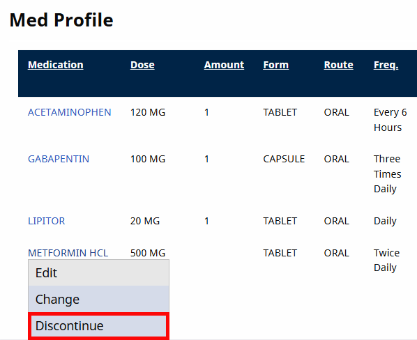 Discontinue Medication Discontinue Medication