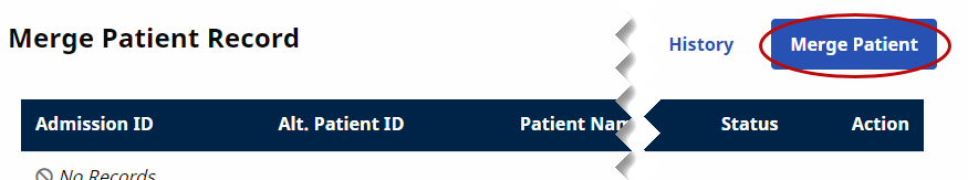 Merge Patient Button Image shows an encircled Merge Patient button.