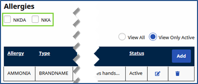 NKDA and NKA Checkboxes NKDA and NKA Checkboxes