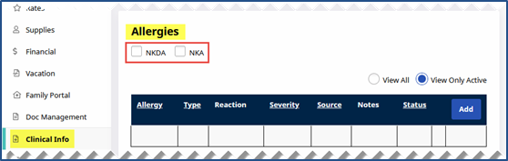 Patient Clinical Info Allergies Section Patient Clinical Info Allergies Section