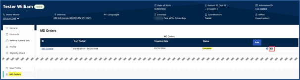 Patient MD Orders Screen Patient MD Orders Screen