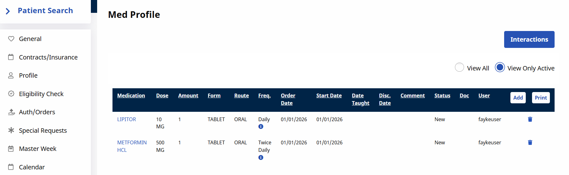 Med Profile Page with medications Med Profile Page with medications