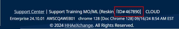 Customer ID Footer This image shows the system footer highlighting the Customer ID