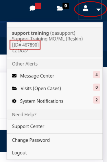 User Profile - Customer ID This image shows the opened User Profile menu highlighting the Customer ID