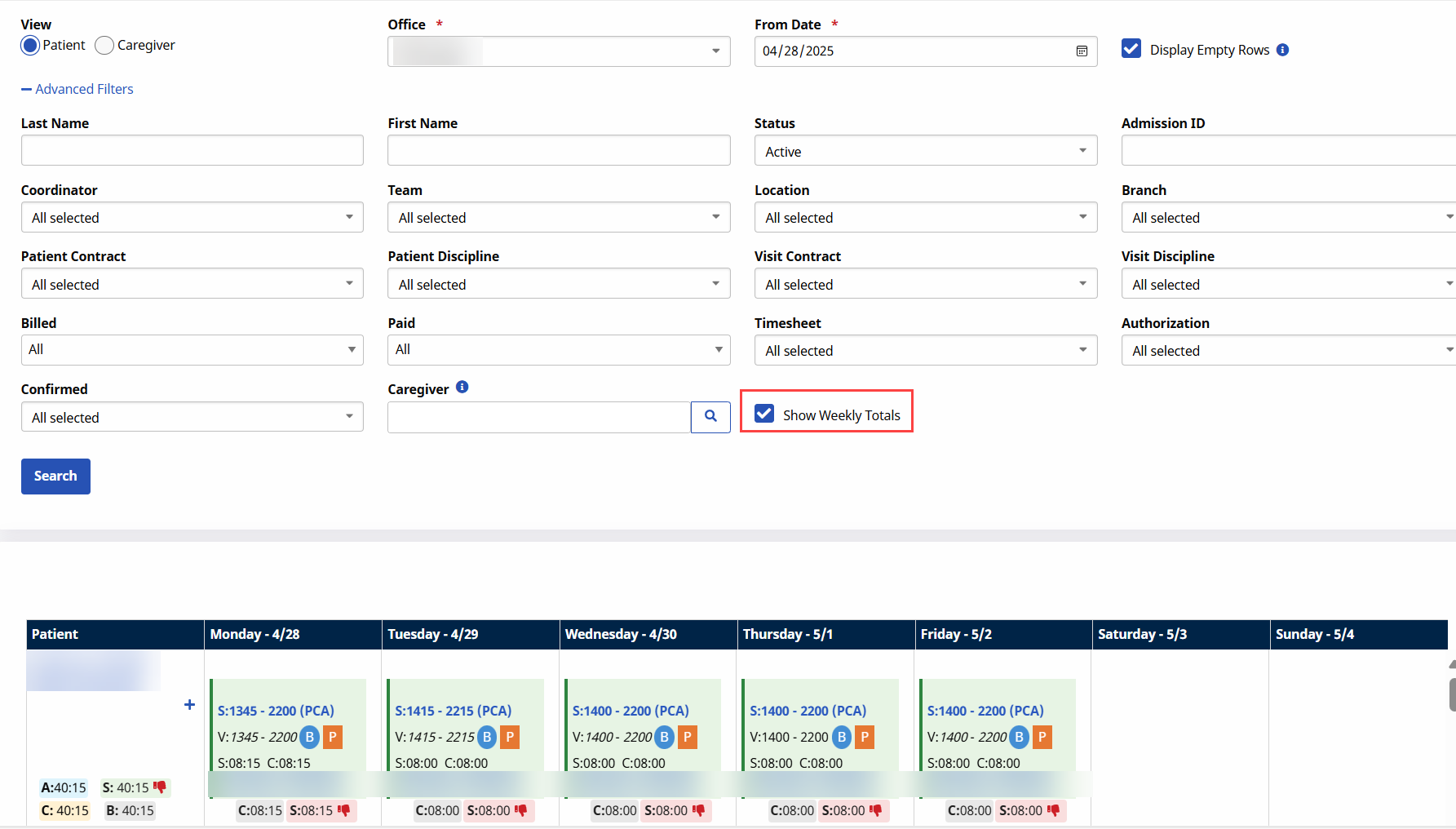 Appointments Show Weekly Totals Enabled Appointments Show Weekly Totals Enabled