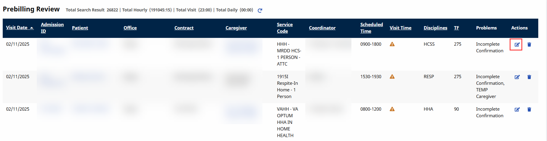 Visit with Missing (Incomplete) Confirmation Visit with Missing (Incomplete) Confirmation