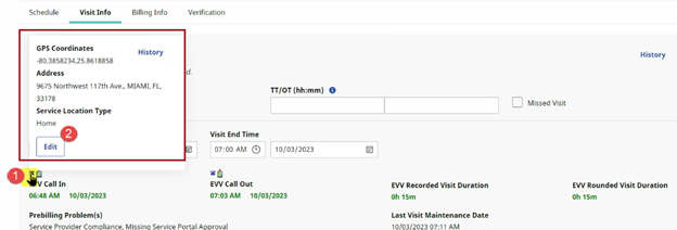 Visit Info Tab: EVV Information Visit Info Tab: EVV Information