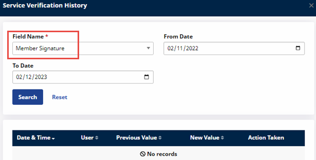 Service Verification History Service Verification History