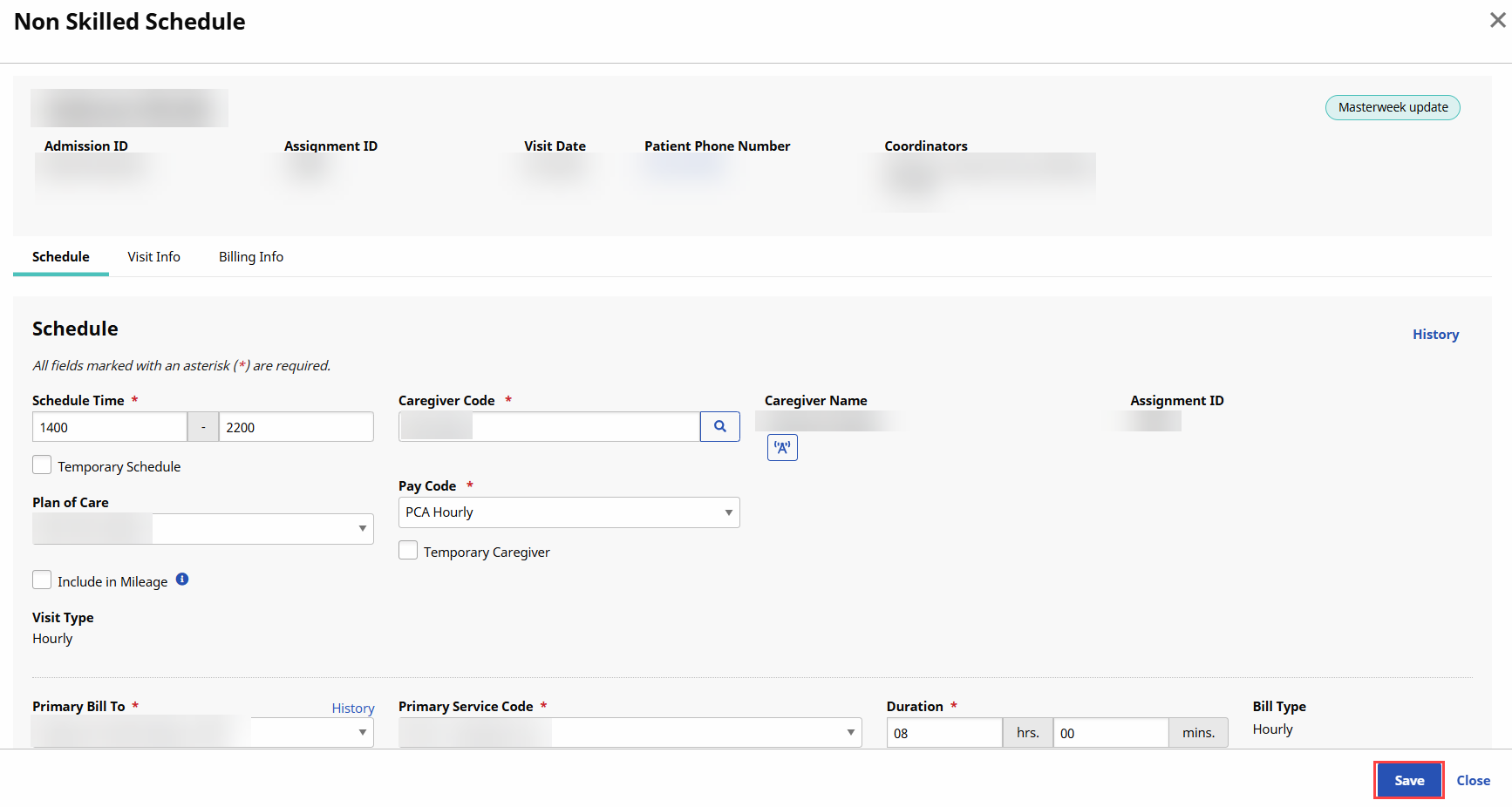 Visit Window Schedule Tab Visit Window Schedule Tab